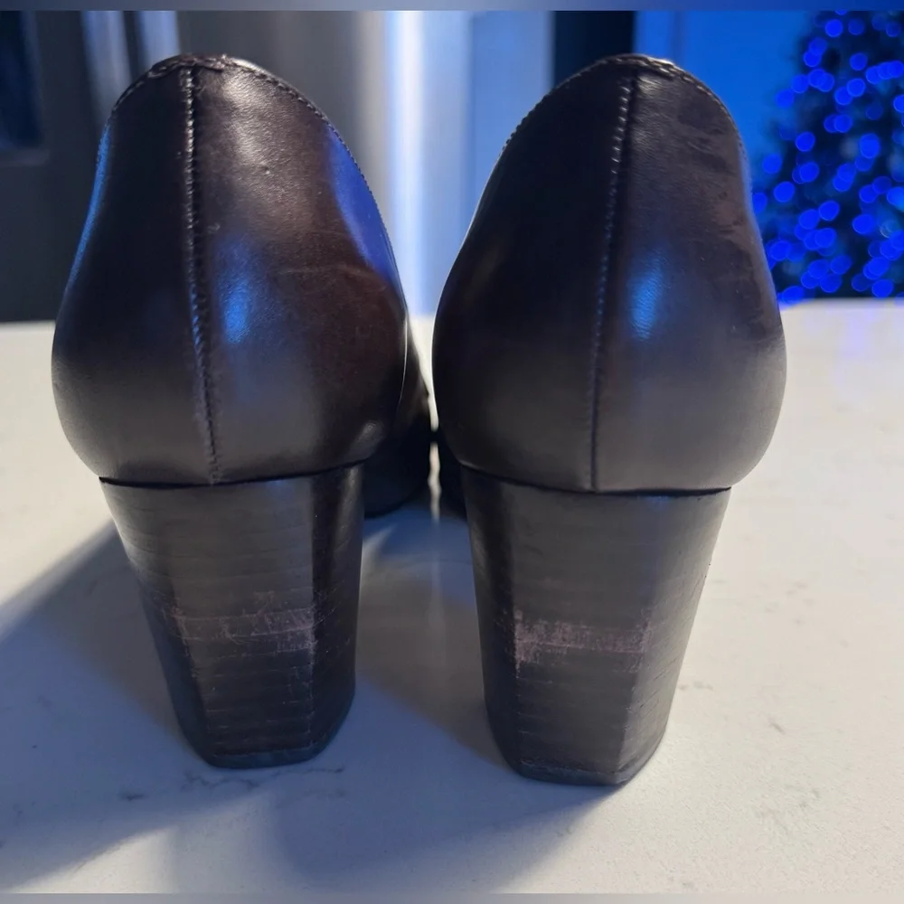 ANTONIO MELANI Dark Brown Women's Loafers 2 inch heel size 6 1/2 M